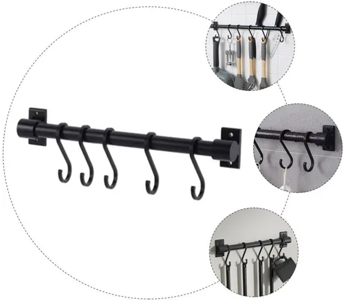 Vista 9 de Kichvoe Perchas de metal, 1 juego de utensilios de cocina, estante para ollas, barra de cacerola, colgador de pared de cocina, colgador de cucharas