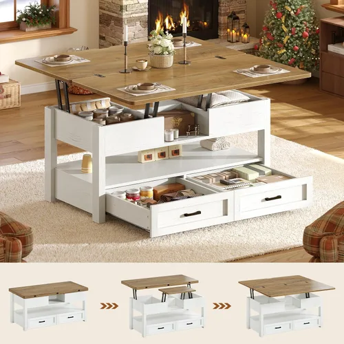 Vista 9 de Itaar Mesa de Centro con Tapa Elevable de 40", Mesas de Centro 4 en 1 con Almacenamiento para Sala de Estar, Mesa de Centro Pequeña Estilo Granja