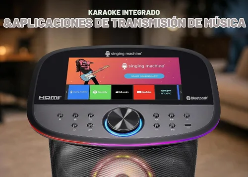 Vista 3 de Singing Machine Platinum Plus - Sistema de karaoke todo en uno con 2 micrófonos inalámbricos, Bluetooth/WiFi, altavoz de sonido portátil premium