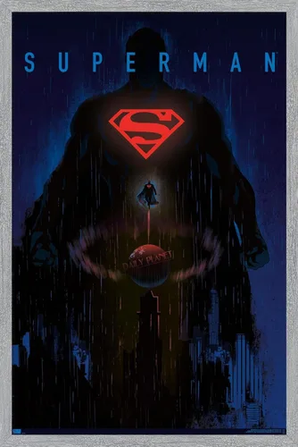 Vista 15 de DC Comics: Dark Artistic - Póster de pared de Superman, 22.4 pulgadas de largo x 14.7 pulgadas de ancho, versión enmarcada de madera de granero