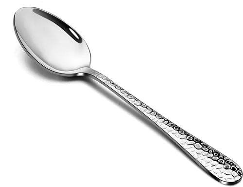 Vista 10 de E-far - Juego de 6 cucharaditas martilladas de acero inoxidable moderno, cubiertos de postre para el hogar, cocina, restaurante, borde redondo
