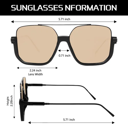 Vista 8 de Lentes de sol estilo aviador retro de gran tamaño para mujeres y hombres, cuadrados, doble puente, piloto, lentes de sol de los años 70