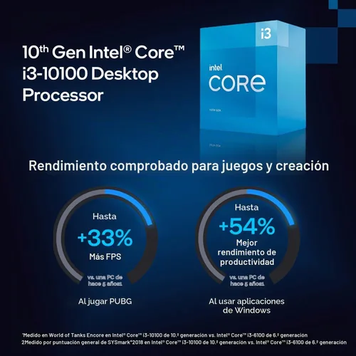 Vista 4 de Intel Core i3-10100 Procesador de escritorio 4 núcleos hasta 4.3 GHz LGA1200 (chipset Intel serie 400) 65W, número de modelo: BX8070110100