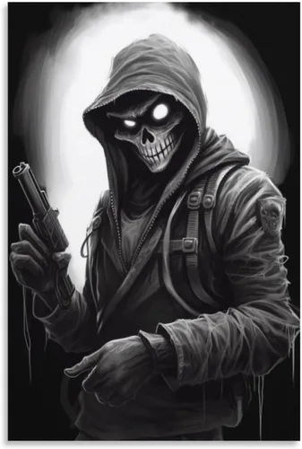Vista 14 de HHGaoArt Lienzo gótico para pared, póster de fantasmas de Halloween, imagen espeluznante en lienzo