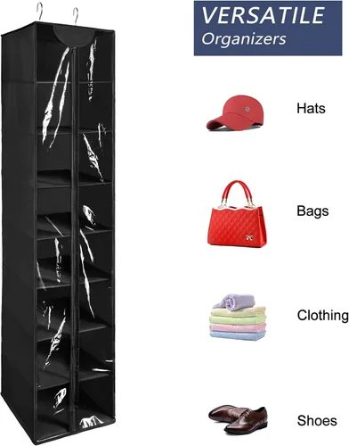 Vista 4 de Organizador colgante de PVC transparente de 8 niveles con cremallera, estantes de almacenamiento de suéter con cubierta, organizador de zapatos