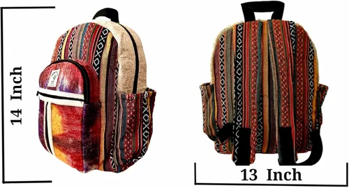 Vista 2 de Zillion Craft Mini mochila de cáñamo multicolor 100% natural. Mochila delgada y duradera con cremallera YKK más fuerte. Bolsa de lona Sylish