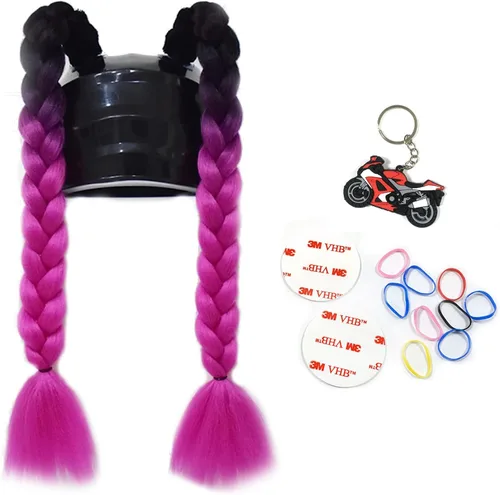 Vista 7 de 2 piezas de casco de coleta para motocicleta, cola de caballo, casco de bicicleta, trenzas de pelo para cualquier casco, decoración, copa