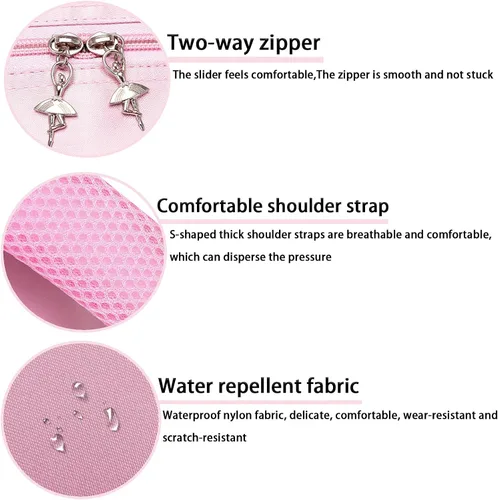 Vista 7 de Mochila de nailon para niñas, bolsa de almacenamiento de ballet rosa, decoración de lentejuelas, bolsa de escuela para niños, Rosado, Fresco y dulce