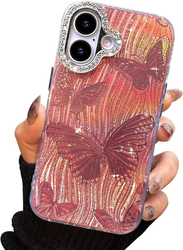 Vista 99 de I-MGAE-IN-AR Funda compacta para iPhone 11, diseño de mariposa, marco de protección de lente de cámara con diamante 3D, bonitas fundas protectoras
