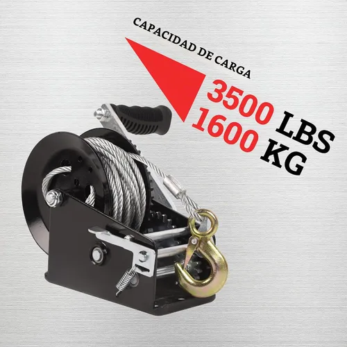 Vista 2 de Cabrestante de mano para remolque, cabrestante de 3500 libras, gancho resistente con cable de acero de 33 pies, cabrestante de trinquete operado