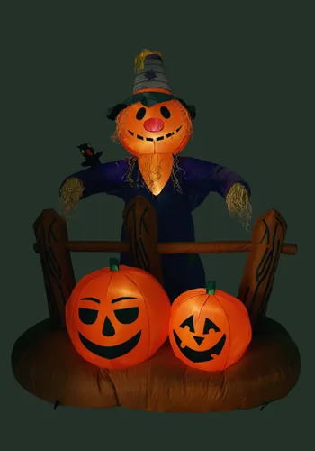 Vista 3 de Decoración Inflable de Espantapájaros con Calabazas de 8 Pies Multicolor