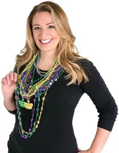 Vista 3 de GiftExpress 100 collares de cuentas metálicas de Mardi Gras para recuerdos, desfile de Año Nuevo, celebraciones del día de San Patricio