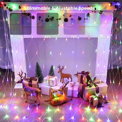 Vista 7 de LYHOPE 360 luces LED de Navidad de 12 x 5 pies, 11 modos de luces de red de Navidad de 30 V, luz de red decorativa de malla que cambia