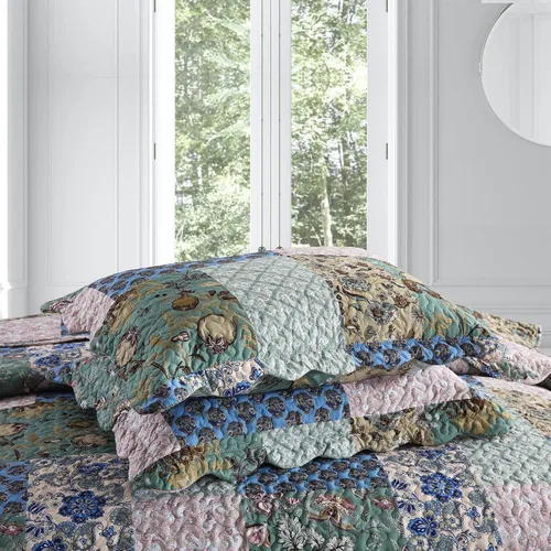 Vista 6 de MarCielo Juego de colcha acolchada de 3 piezas, colcha estampada, juego de ropa de cama, manta, colcha ligera (flor azul, Queen) (B026_Q)