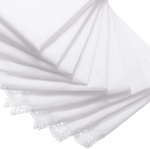 Vista 3 de Pañuelo de 24 piezas para mujer con encaje blanco puro con borde de encaje para mujer (estilo A), Estilo a