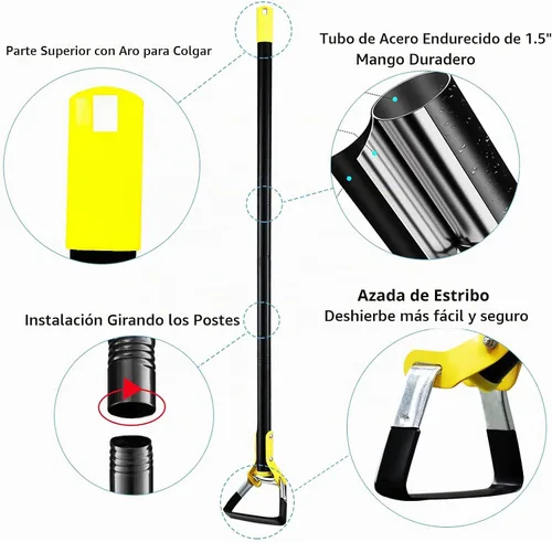 Vista 4 de DonSail Herramientas de jardinería, azada de estribo, azada de acero resistente, azadas de jardín ajustables para deshierbar mango largo de 30 a 40