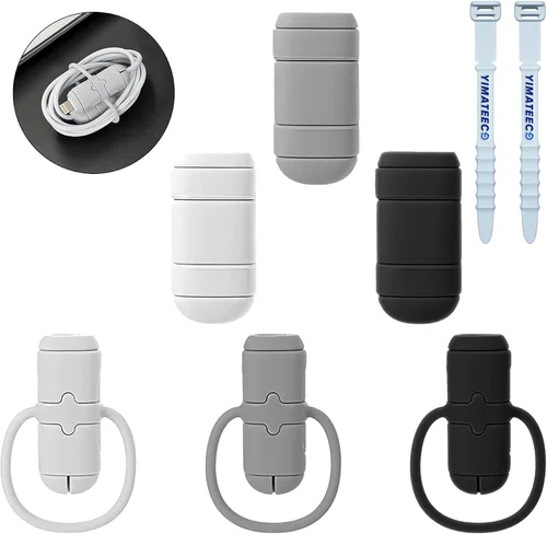 Vista 10 de Protectores de cable de carga, 6 piezas 2 en 1 de silicona de doble extremo compatible con cables de iPhone Android con USB-C tipo C, funda