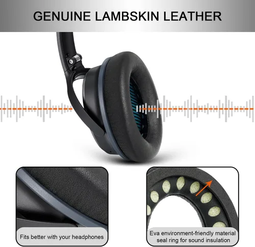 Vista 4 de GEVO Almohadillas de repuesto para auriculares Bose QC25, almohadillas para auriculares Bose QuietComfort QC2 QC15 Ae2 Ae2i Ae2w, piel de oveja