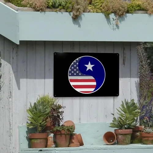 Vista 6 de MULIHU Yin Yang Flag Combination Of America And Bonnie Blue Flag Tin Signs Vintage Metal Sign Iron Painting for Home Bar Coffee Kitchen funny Wall