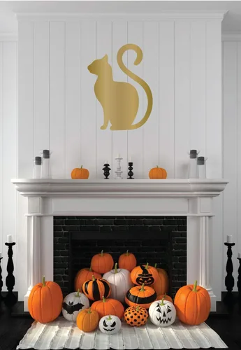 Vista 7 de Calcomanía de Halloween - Arte de pared de vinilo silueta de gato negro para fiesta de Halloween, decoraciones de casa encantada - Adorno de gato