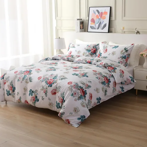 Vista 15 de ABREEZE Juego de funda de edredón tamaño individual con cierre de botón, 100% algodón egipcio, juego de ropa de cama floral de granja, color rosa, 3