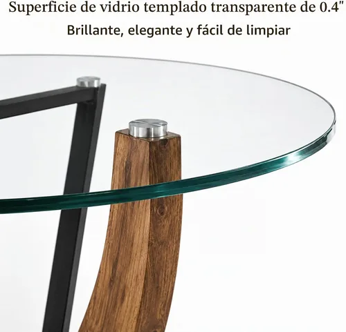 Vista 4 de Juego de mesa de comedor redonda de vidrio de 48 pulgadas para 4 Marrón 011