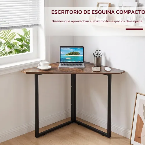 Vista 3 de VECELO - Escritorio de esquina, mesas de oficina para sala de estar para espacio pequeño, escritorio de computadora triangular con marco de acero