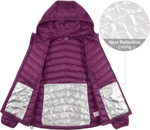 Vista 3 de CAMEL CROWN Chaqueta ligera con capucha para mujer, abrigos aislados acolchados y plegables