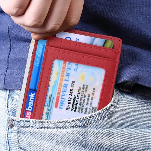 Vista 3 de Kinzd Cartera delgada y minimalista de cuero RFID con bolsillo frontal para hombre