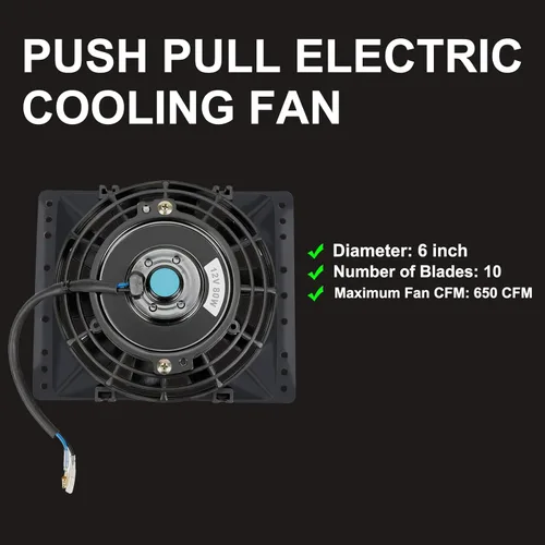 Vista 2 de Ventilador de enfriamiento eléctrico de empuje delgado de 6 pulgadas 650CFM Radiador Enfriador de aceite Kit de montaje universal Negro