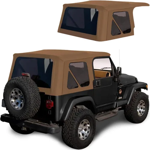 Vista 14 de Revestimiento superior estilo de fábrica Sierra Offroad para Jeep Wrangler TJ (1997-2002), funda blanda con vidrios polarizados, sin puertas Negro