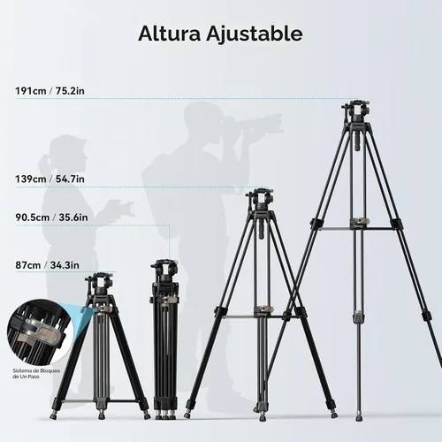 Vista 7 de SmallRig AD-80 FreeBlazer - Sistema de trípode de video resistente, 75 pulgadas de alto, cabezal fluido, ajuste de altura de un solo paso, placa QR