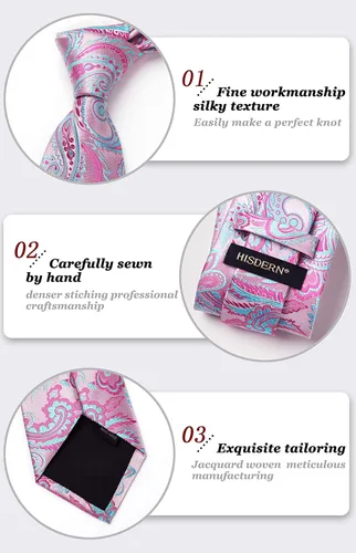 Vista 261 de HISDERN Corbatas para hombre, corbata de cachemira y bolsillo cuadrado tejido clásico floral para hombre, corbata de fiesta de boda
