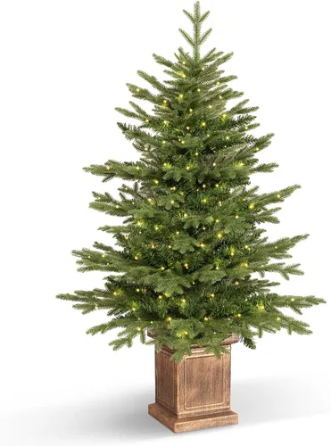 Vista 10 de Jin&Bao Árbol de Navidad artificial de 4 pies, árbol en maceta con 100 Verde bosque