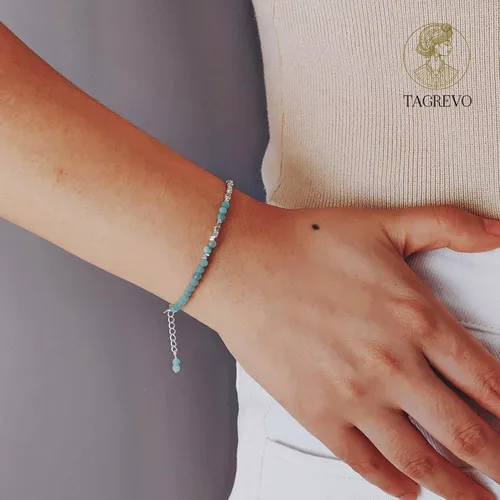 Vista 3 de Pulsera de cuentas de cristal natural de plata 925 hecha a mano. Joyería energética de piedras preciosas facetadas para mujeres, regalo