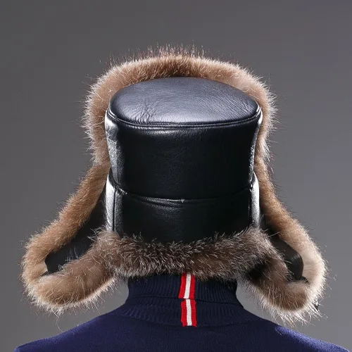 Vista 8 de URSFUR Sombrero de invierno para hombre, gorra de trampero ruso Ushanka de zorro real
