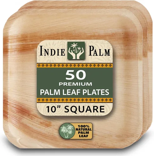 Vista 17 de Indie Palm Platos desechables de hoja de palma, paquete de 50 unidades, cuadrados de 8 pulgadas, resistentes, 100% compostables y biodegradables