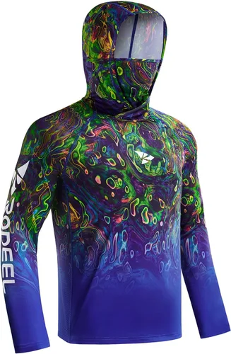 Vista 19 de Rodeel - Camisa de pesca para hombre con manga larga, UPF 50+, rendimiento de alto rendimiento para senderismo, con máscara, protección UV