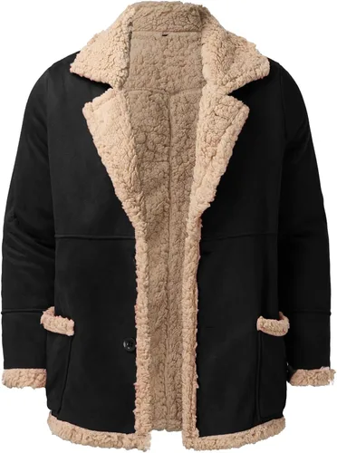 Vista 3 de Abrigo de piel sintética para hombre, chaqueta de sherpa de gamuza térmica, pesada, de piel sintética, con forro, abrigo para exteriores