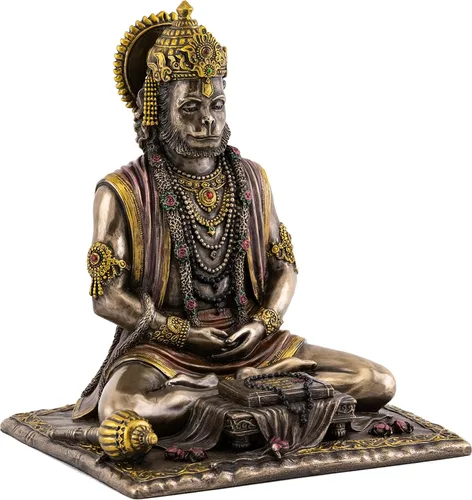 Vista 4 de Top Collection Hanuman - Estatua hindú de Dios de la Fuerza en bronce fundido en frío de primera calidad, figura coleccionable de 7.5 pulgadas