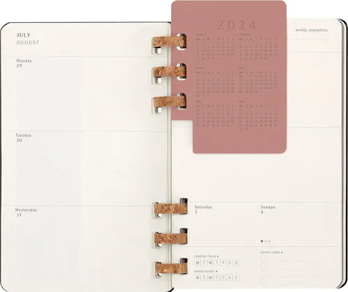 Vista 11 de Moleskine Agenda solar con espiral para año 2024 de 12 meses, tapa dura, grande (5 x 8.25 pulgadas), color negro