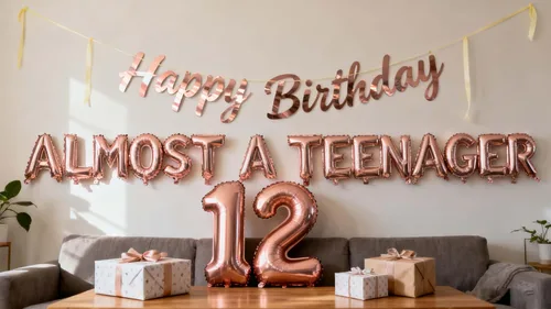 Vista 7 de Decoraciones de cumpleaños número 12 para niños, globos de aluminio con el número 12 de la frase "Almost a teenager", suministros de aniversario