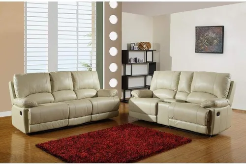 Vista 34 de Blackjack Furniture Brantley Collection - Sofá biplaza reclinable tapizado de cuero con consola, asientos acolchados de felpa con bobina Marrón