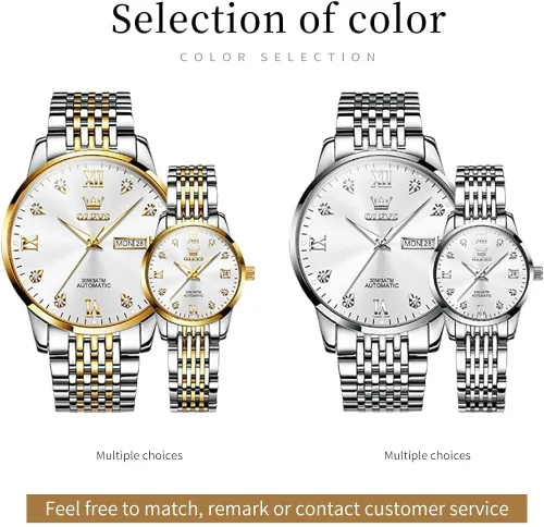 Vista 6 de OLEVS Conjunto de relojes para parejas para hombres y mujeres, regalos para el día de San Valentín, mecánico automático, cuerda automática, reloj