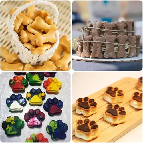 Vista 5 de FineGood - 3 moldes de silicona en forma de pata y hueso 2 en 1, 8 cavidades, bandejas reutilizables para dulces de hielo, galletas de chocolate