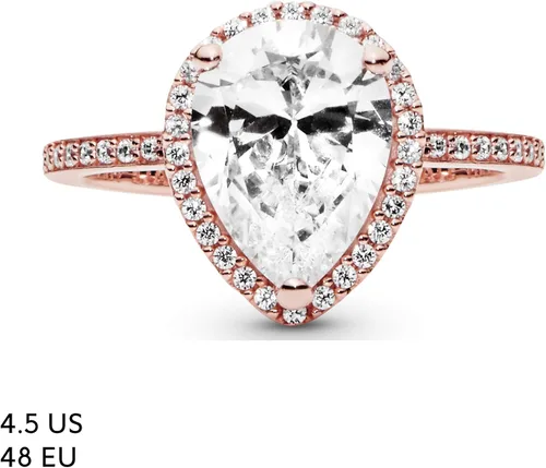 Vista 7 de PANDORA Joyería - Anillo de circonita cúbica con halo de lágrima brillante, regalo para ella rosa, Metal, Zirconia cúbica
