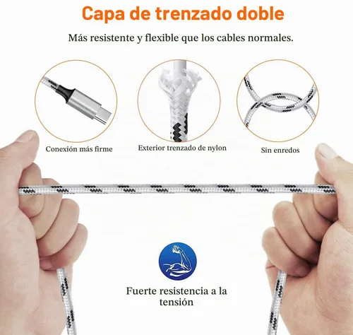 Vista 4 de Cable de carga múltiple, paquete de 2 cables trenzados USB 3 en 1