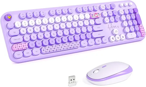 Vista 11 de MOFII Combo de teclado y mouse inalámbricos, máquina de escribir compacta, juego de teclado y mouse redondos retro, Plug and Play, para Windows