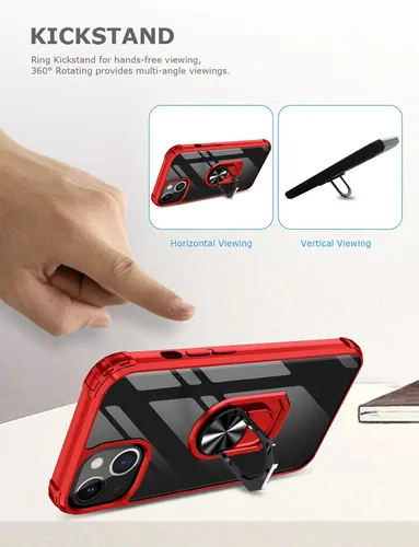 Vista 3 de Ring Kickstand - Funda transparente para iPhone 13 Mini de 5.4 pulgadas, protección contra caídas, funda protectora delgada, parachoques flexible +