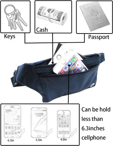 Vista 11 de Bolsa de cintura ultrafino con ranuras c/visualización para tarjeta de crédito, para deportes, aire libre, correr, caminar, viajes.